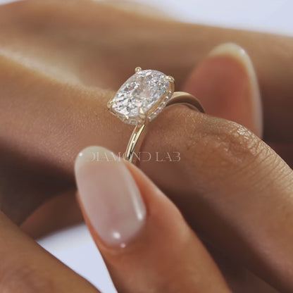 Celestia East-West Elongated Cushion Hidden Halo Ring – Lab Diamond or Moissanite