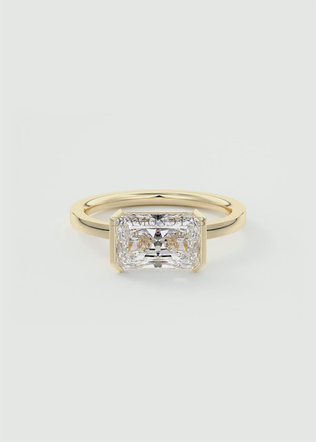Alosta Elongated Radiant East-West Half Bezel Engagement Ring – Lab Diamond or Moissanite