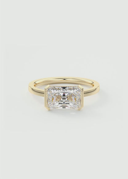 Alosta Elongated Radiant East-West Half Bezel Engagement Ring – Lab Diamond or Moissanite