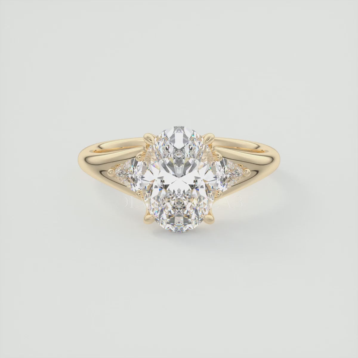 Load video: Solena Oval Three-Stone Split Shank Engagement Ring with Trillions