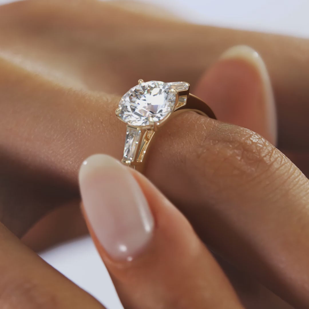 Seraphine Round Three-Stone Engagement Ring – Lab Diamond or Moissanite