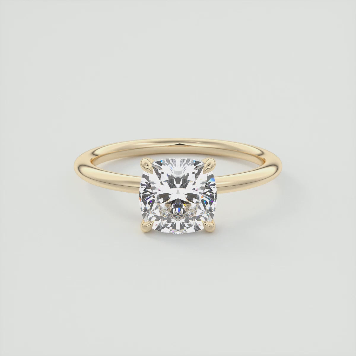 Load video: Aura Glide Cushion Solitaire Ring – Lab Diamond or Moissanite, Ultra-Low Profile Design