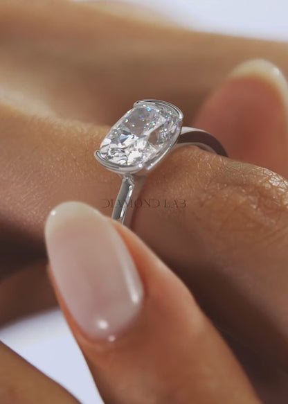 Alosta Elongated Cushion East-West Half Bezel Engagement Ring – Lab Diamond or Moissanite