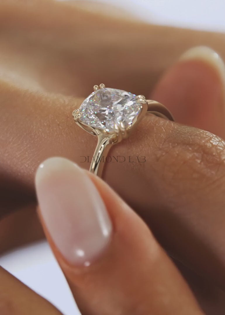 Aura Glide Elongated Cushion Solitaire Ring – Lab Diamond or Moissanite