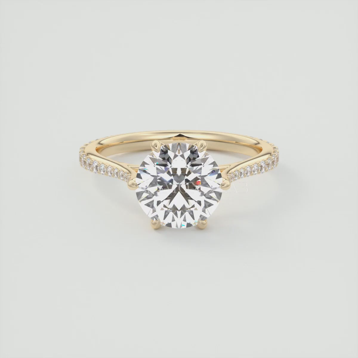 Load video: Solenne Round Pavé Cathedral Solitaire Engagement Ring
