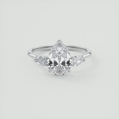 Amara Pear Three-Stone Engagement Ring – Lab Diamond or Moissanite