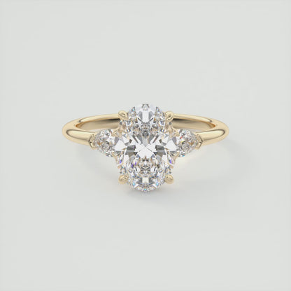 Elysian Oval with Pear Three-Stone Engagement Ring – Lab Diamond or Moissanite