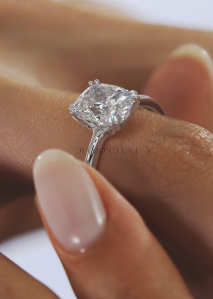Aura Glide Elongated Cushion Solitaire Ring – Lab Diamond or Moissanite