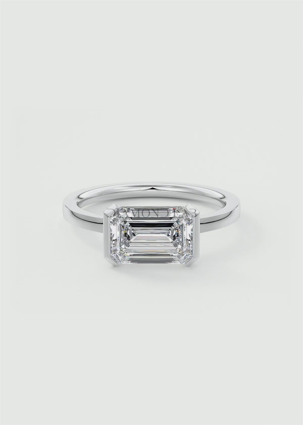 Alosta Emerald East-West Half Bezel Engagement Ring – Lab Diamond or Moissanite