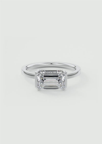 Alosta Emerald East-West Half Bezel Engagement Ring – Lab Diamond or Moissanite