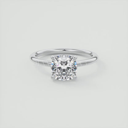 Elysian Cushion Solitaire Ring – Timeless Elegance with Lab Diamond or Moissanite