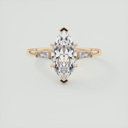 Seraphine Marquise Three-Stone Engagement Ring – Lab Diamond or Moissanite