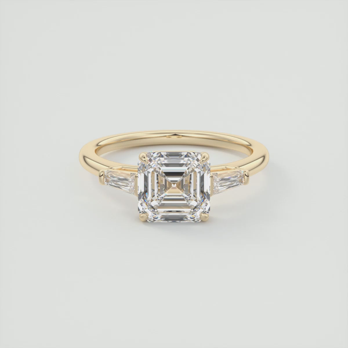 Load video: Seraphine Asscher Three-Stone Engagement Ring – Lab Diamond or Moissanite