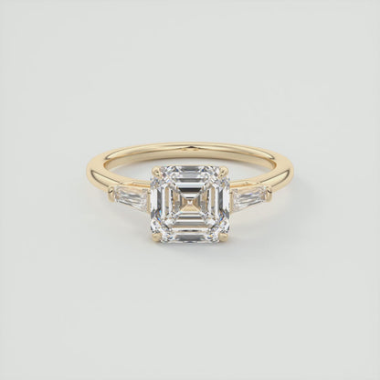 Seraphine Asscher Three-Stone Engagement Ring – Lab Diamond or Moissanite