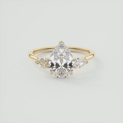 Amara Pear Three-Stone Engagement Ring – Lab Diamond or Moissanite