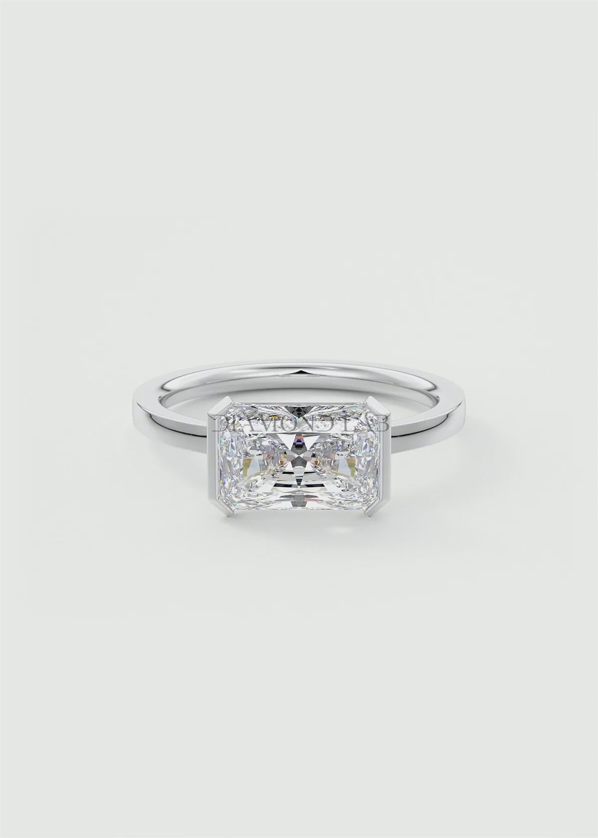 Alosta Elongated Radiant East-West Half Bezel Engagement Ring – Lab Diamond or Moissanite