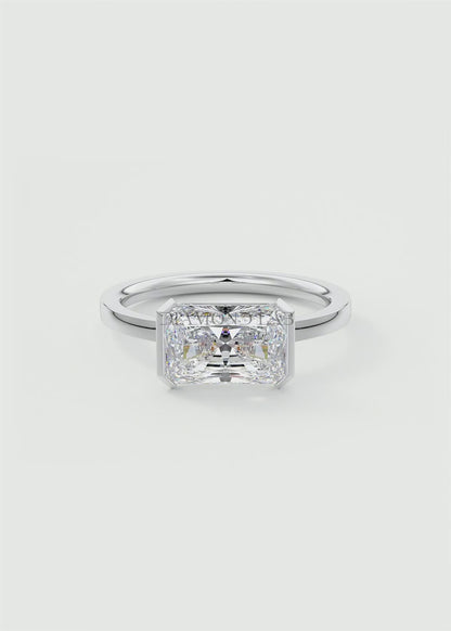 Alosta Elongated Radiant East-West Half Bezel Engagement Ring – Lab Diamond or Moissanite