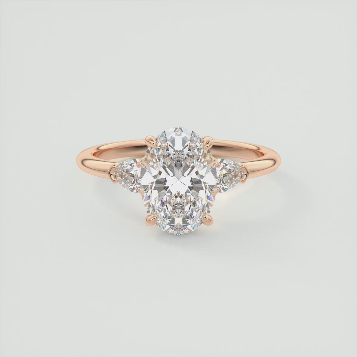 Elysian Oval with Pear Three-Stone Engagement Ring – Lab Diamond or Moissanite