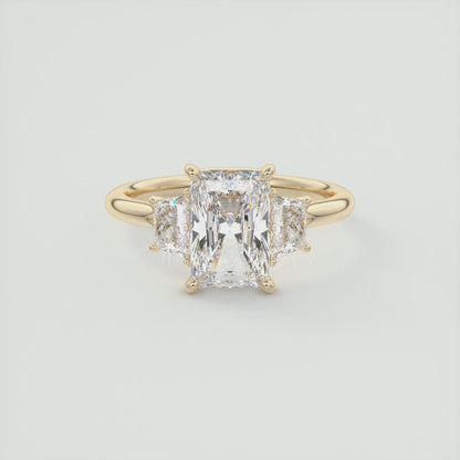 Elysian Radiant Three-Stone Engagement Ring with Trapezoid Side Stones