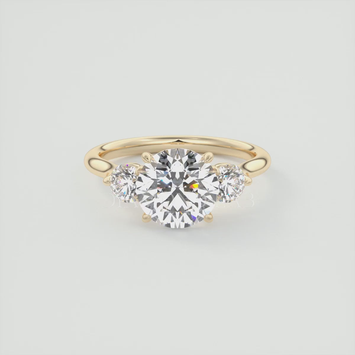 Load video: Aveline Round Cathedral Three-Stone Engagement Ring