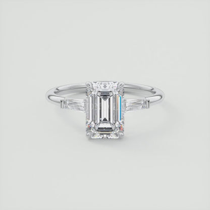 Elysian Emerald Three-Stone Engagement Ring with Tapered Baguettes