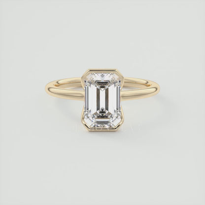 Solara Emerald Half Bezel Ring – Lab Diamond or Moissanite