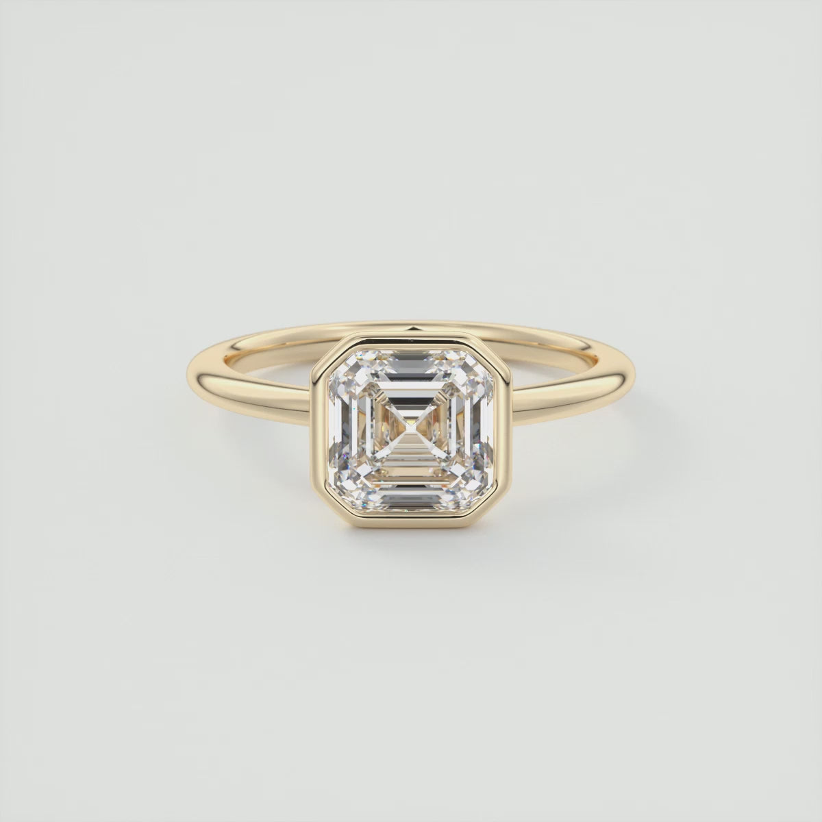 Load video: Véda Asscher Bezel Engagement Ring – Lab Diamond or Moissanite