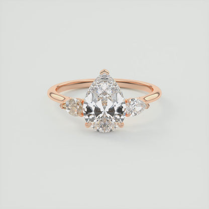 Amara Pear Three-Stone Engagement Ring – Lab Diamond or Moissanite