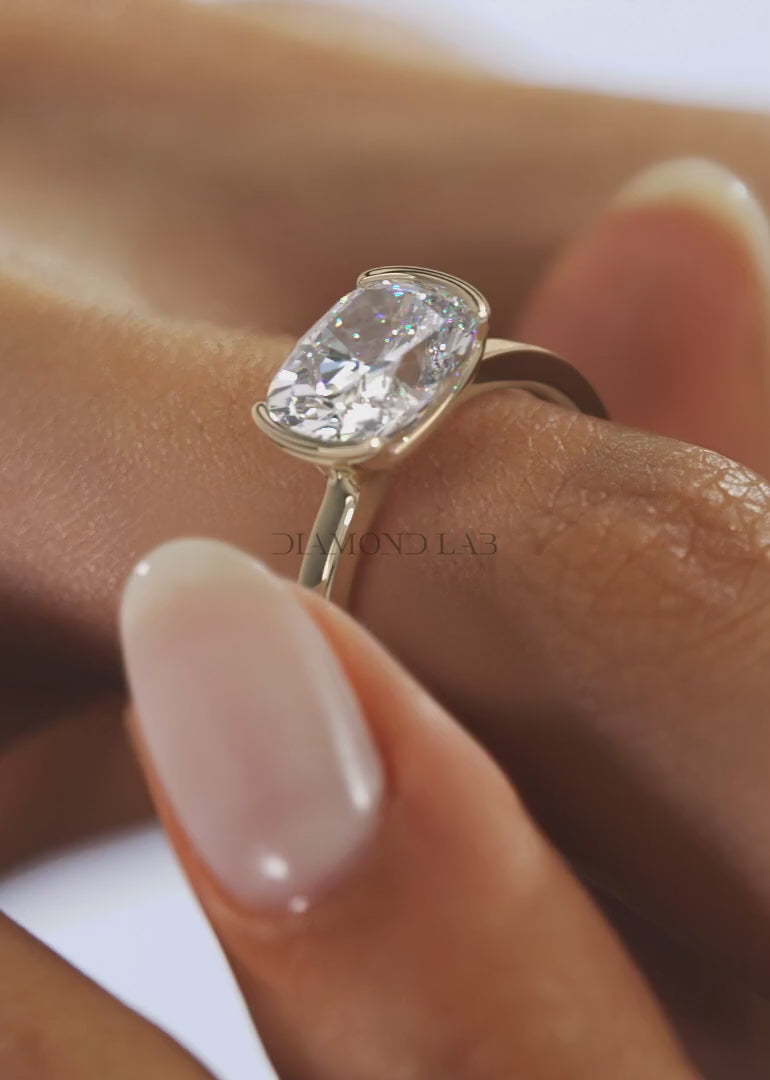 Alosta Elongated Cushion East-West Half Bezel Engagement Ring – Lab Diamond or Moissanite