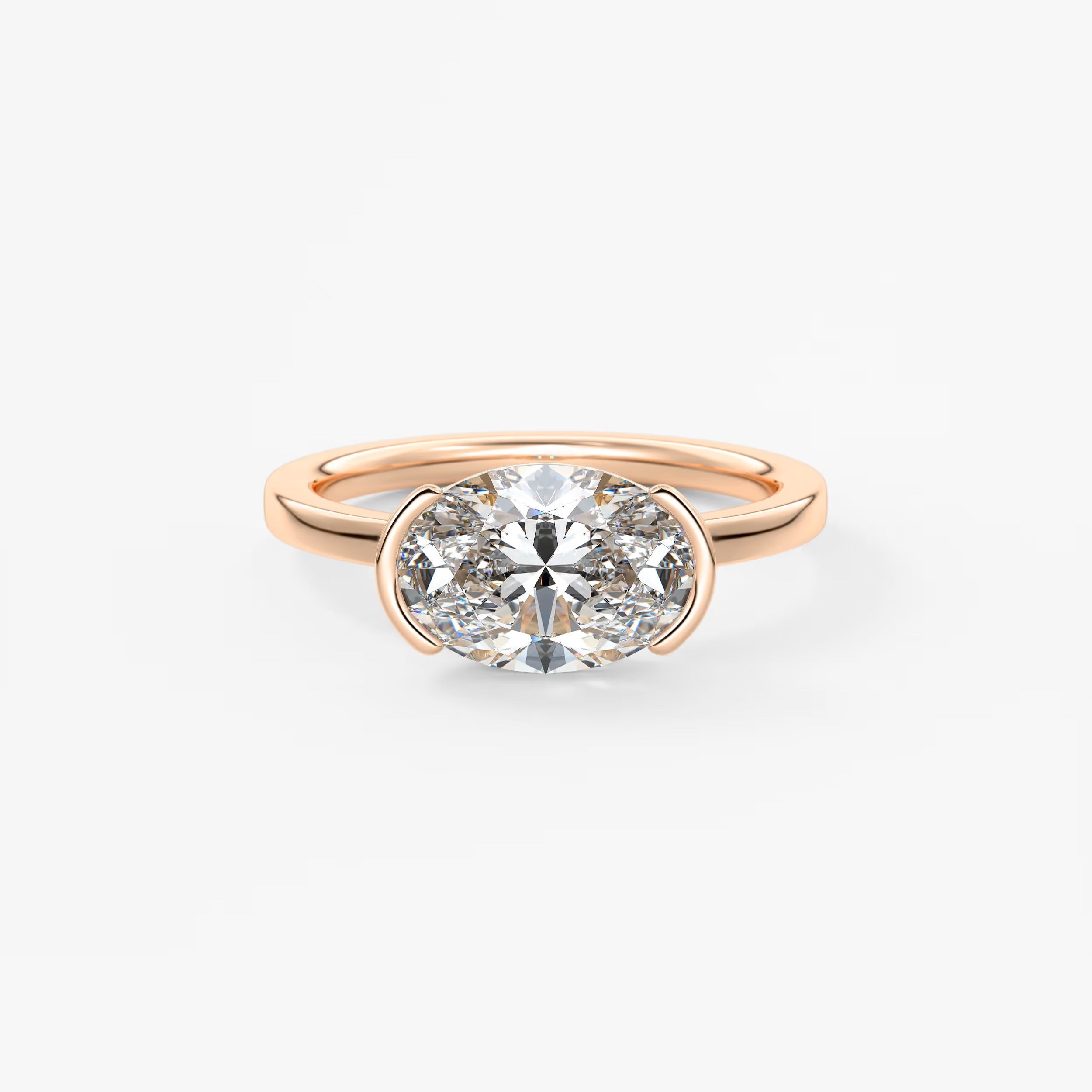 Alosta Oval East-West Half Bezel Engagement Ring – Lab Diamond or Moissanite