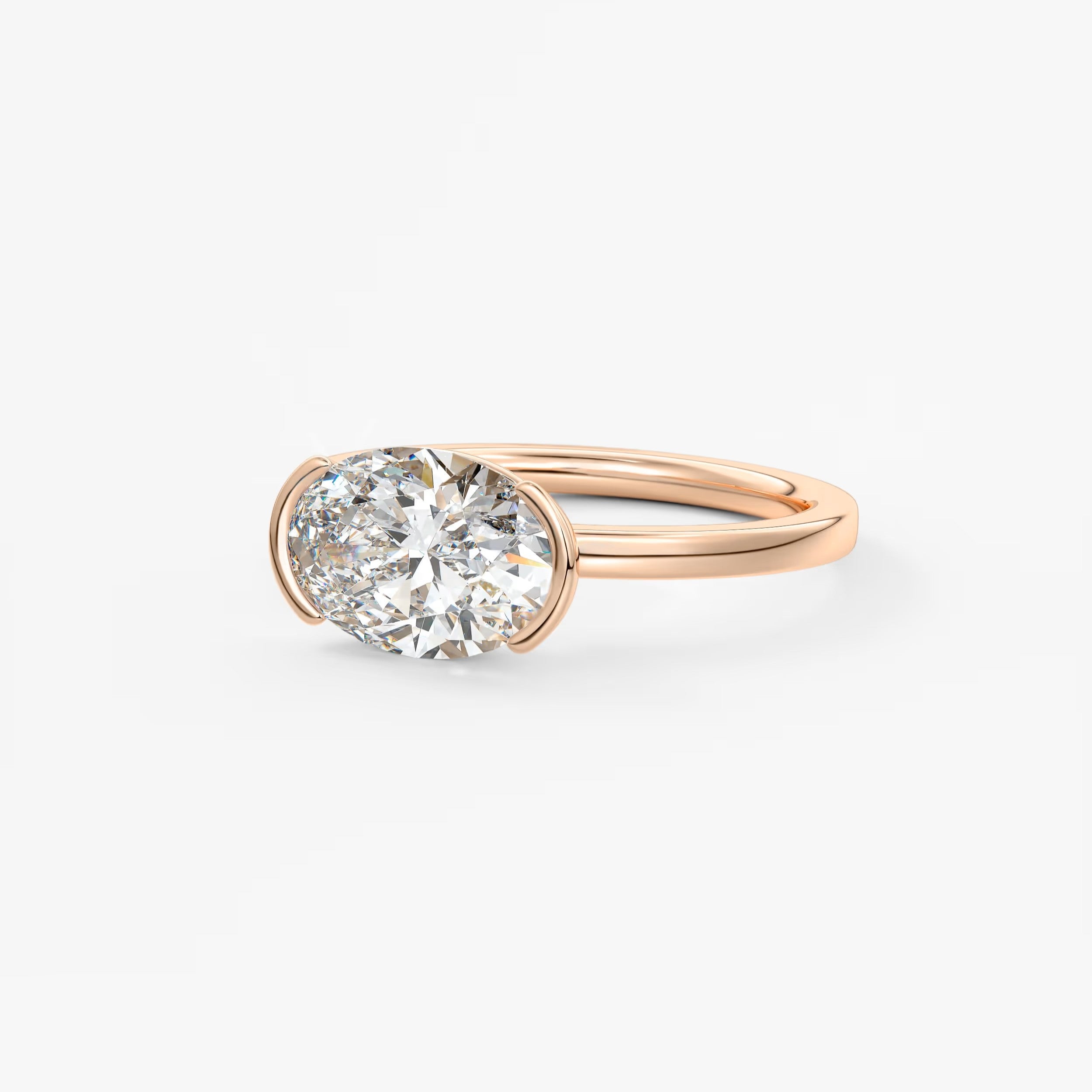 Alosta Oval East-West Half Bezel Engagement Ring – Lab Diamond or Moissanite