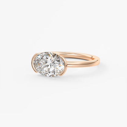 Alosta Oval East-West Half Bezel Engagement Ring – Lab Diamond or Moissanite