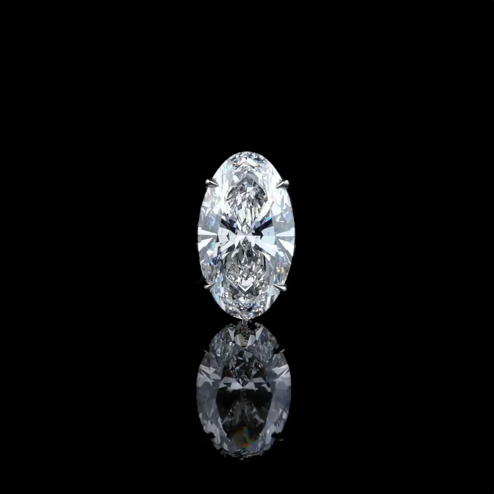 Oval-shaped diamond on a black background