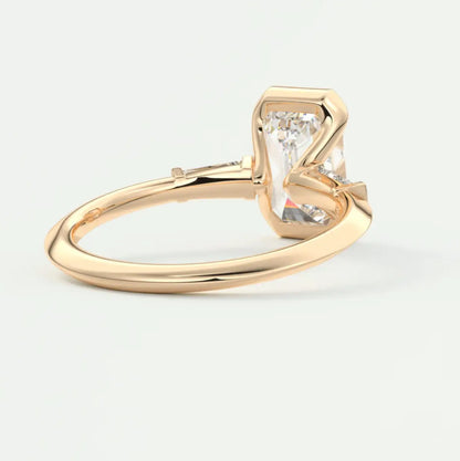 Custom made solara baguette emerald three-stone engagement ring | diamond lab