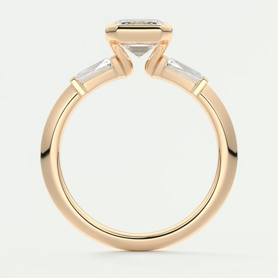 Custom made solara baguette emerald three-stone engagement ring | diamond lab