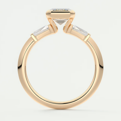 Custom made solara baguette emerald three-stone engagement ring | diamond lab