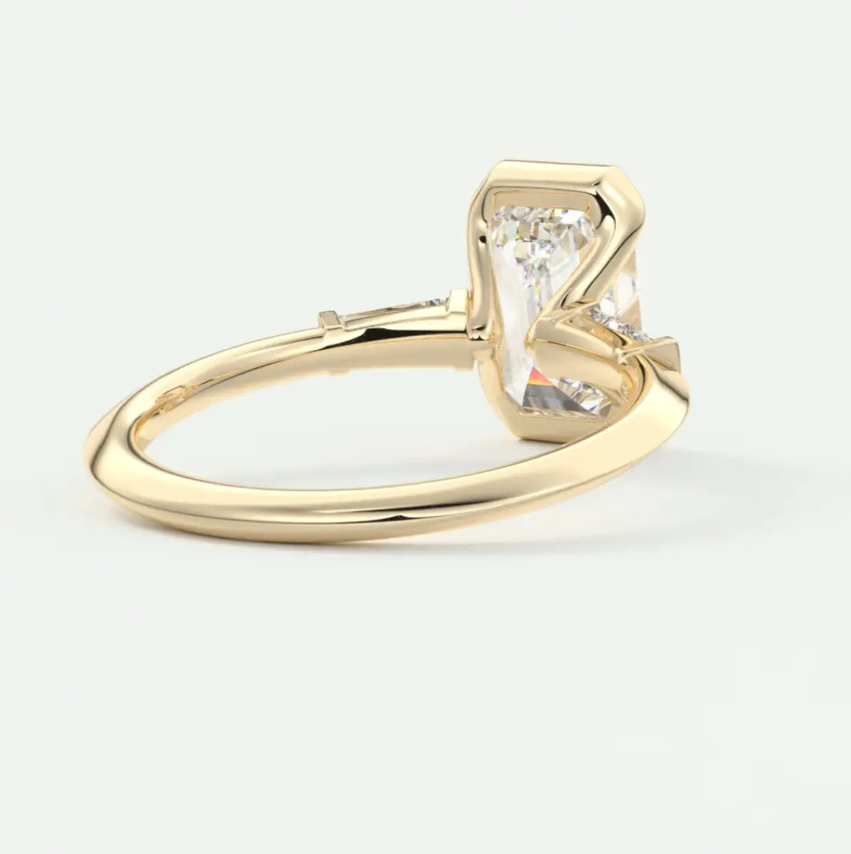 Custom made solara baguette emerald three-stone engagement ring | diamond lab