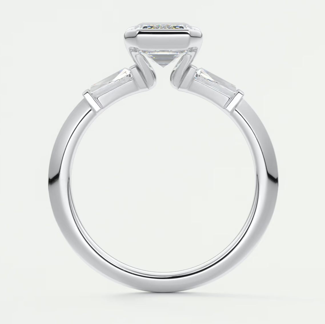 Custom made solara baguette emerald three-stone engagement ring | diamond lab