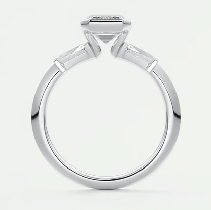 Custom made solara baguette emerald three-stone engagement ring | diamond lab