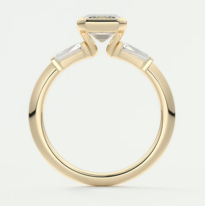 Custom made solara baguette emerald three-stone engagement ring | diamond lab