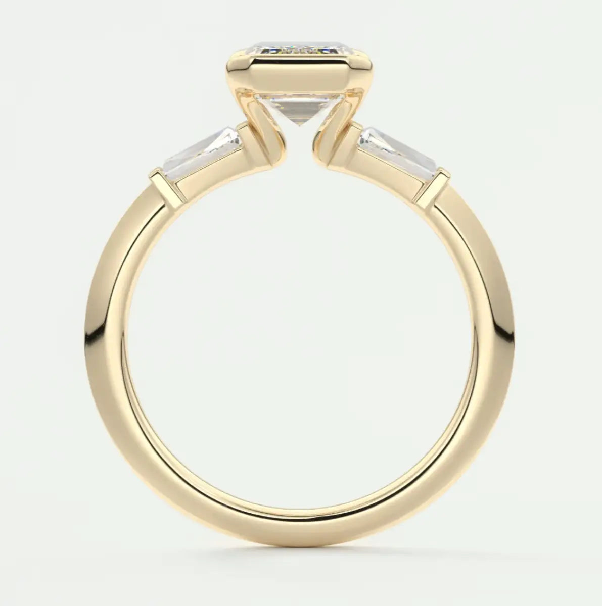 Custom made solara baguette emerald three-stone engagement ring | diamond lab