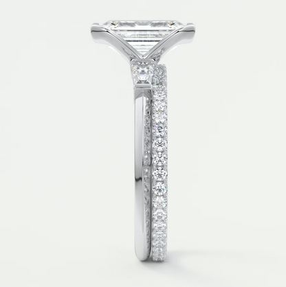 Custom made solara baguette emerald three-stone engagement ring | diamond lab