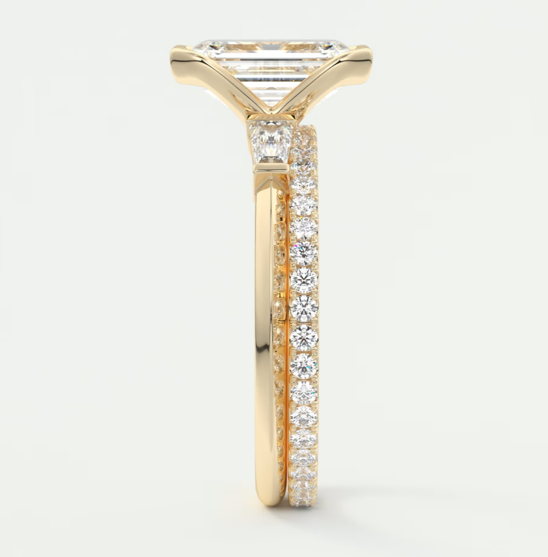 Custom made solara baguette emerald three-stone engagement ring | diamond lab