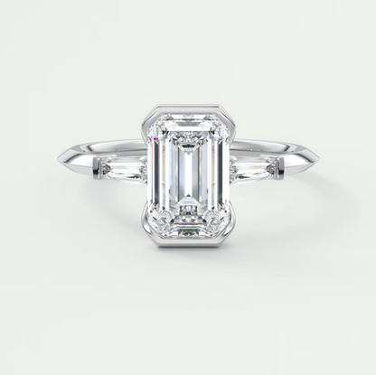 Custom made solara baguette emerald three-stone engagement ring | diamond lab