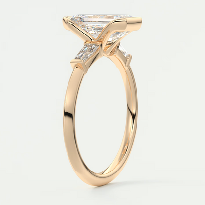 Custom made solara baguette emerald three-stone engagement ring | diamond lab