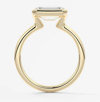 Custom made solara east-west emerald half bezel ring | lab diamond or moissanite –