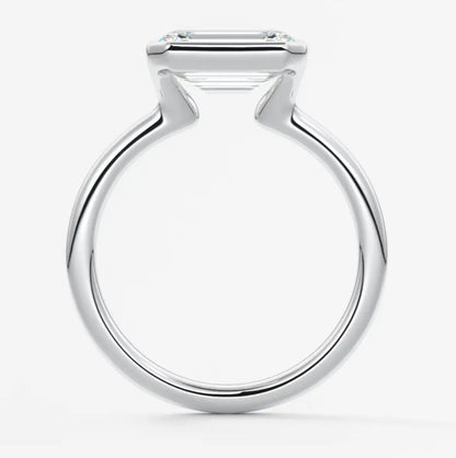 Custom made solara east-west emerald half bezel ring | lab diamond or moissanite –