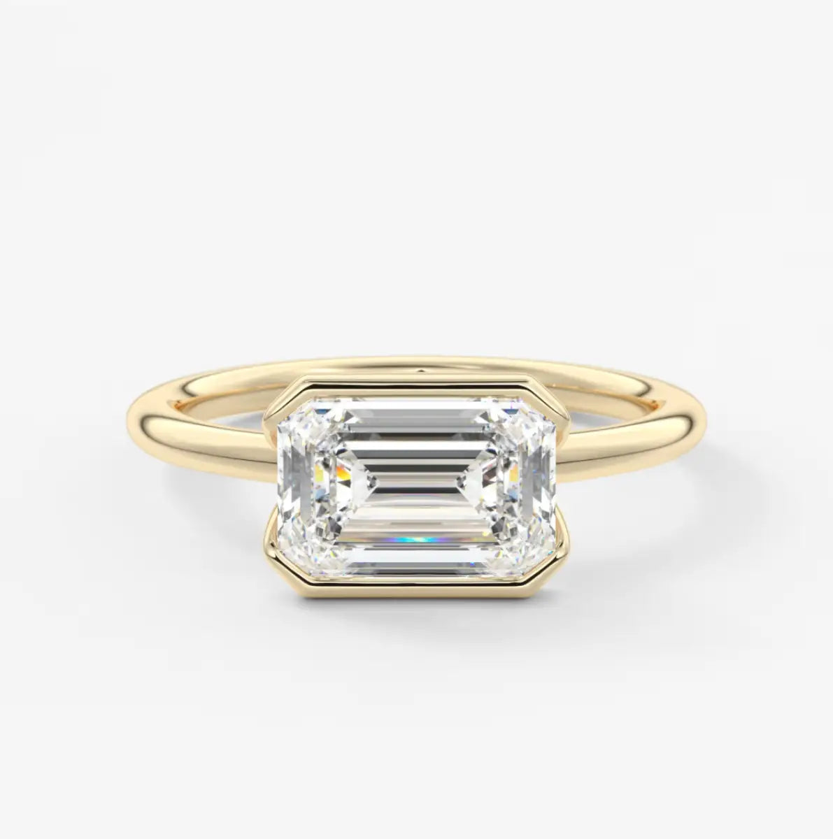 Custom made solara east-west emerald half bezel ring | lab diamond or moissanite –