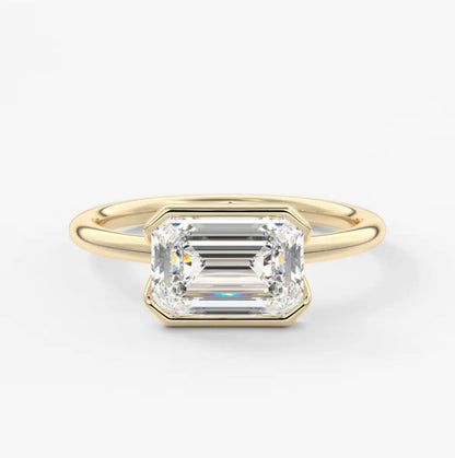 Custom made solara east-west emerald half bezel ring | lab diamond or moissanite –