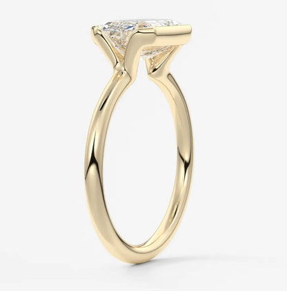 Custom made solara east-west emerald half bezel ring | lab diamond or moissanite –